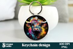 Rainbow highland cow keychain | Cow keyring design