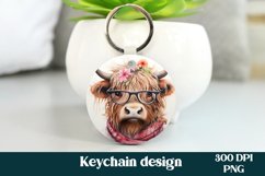Highland cow keychain PNG | Cow flower keyring sublimation