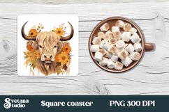 Highland cow sunflower square coaster | Cow coaster design