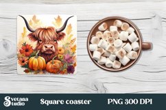 Cow sunflower square coaster sublimation design PNG