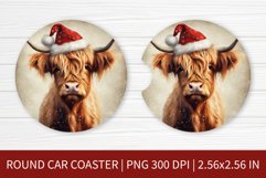 Round Car Coaster Sublimation Design | Highland Cow PNG Product Image 1