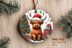 Highland Cows Christmas Tree Round Circle Decorate Ornament Product Image 1