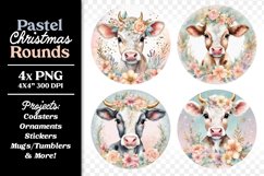Watercolor Cow Round Christmas Ornament Coaster Sticker Product Image 1