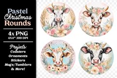 Cow Christmas Round Ornament Coaster Sticker Watercolor Product Image 1