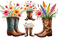Cowboy Boots with Wildflowers Clipart Product Image 2