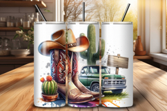 Western Cowboy Boots Tumbler Wrap, Vintage Truck Sublimation Product Image 1