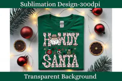 Cowboy Santa Western Christmas PNG with rustic patterned lettering, cow print ornaments, stars and festive country holiday decorations.