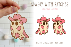 Cowboy Boo Ghost Earrings Laser Cut - Boo with Patches SVG Product Image 1