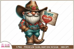 Cowboy Valentine Gnome png, Howdy Valentine sublimation png Product Image 1