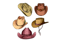 cowboy hat set sketch hand drawn Product Image 1