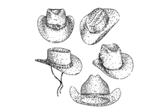 cowboy hat set sketch hand drawn black Product Image 1