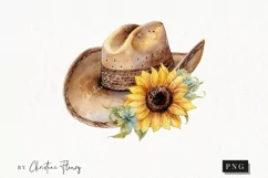 Watercolor Sunflower Cowboy Clipart | Watercolor Sunflower Product Image 1