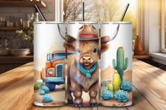 Western Highland Cow Tumbler Wrap, Vintage Truck Sublimation Product Image 1
