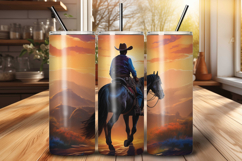 Western Cowboy Tumbler Wrap, Sunset Horse Rider Sublimation Product Image 1