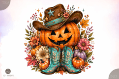 Cowboy Pumpkin PNG, Western Fall Pumpkin Shirt Graphic Product Image 1