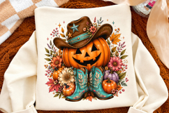 Cowboy Pumpkin PNG, Western Fall Pumpkin Shirt Graphic Product Image 2