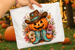 Cowboy Pumpkin PNG, Western Fall Pumpkin Shirt Graphic Product Image 3
