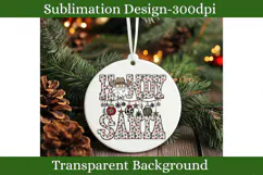 Cowboy Santa Western Christmas PNG with rustic patterned lettering, cow print ornaments, stars and festive country holiday decorations.