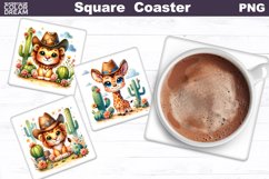 Animal Western Square Coaster | Cute Cowboy Square Coaster Product Image 1