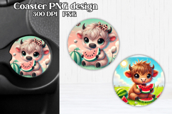 Cute cow watermelon car coaster | Farm animal round coaster Product Image 1