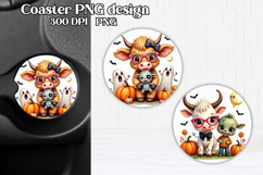 Cute Halloween cow car coaster | Farm animal round coaster Product Image 1