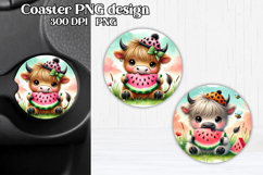 Cute cow watermelon car coaster | Farm animal round coaster Product Image 1