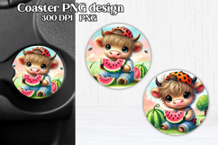 Cute cow watermelon car coaster | Farm animal round coaster Product Image 1