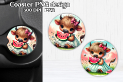 Cute cow watermelon car coaster | Farm animal round coaster Product Image 1