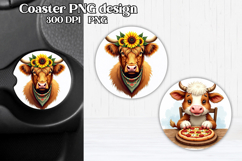Cute cow car coaster | Farm animal round coaster PNG Product Image 1