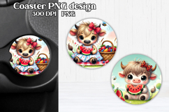 Cute cow watermelon car coaster | Farm animal round coaster Product Image 1