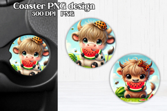 Cute cow watermelon car coaster | Farm animal round coaster Product Image 1