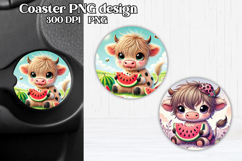 Cute cow watermelon car coaster | Farm animal round coaster Product Image 1
