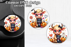 Cute Halloween cow car coaster | Farm animal round coaster Product Image 1