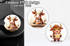Cute cow car coaster | Farm animal round coaster PNG Product Image 1