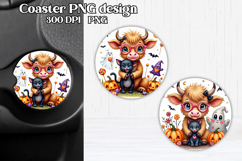 Cute Halloween cow car coaster | Farm animal round coaster Product Image 1
