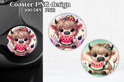 Cute cow watermelon car coaster | Farm animal round coaster Product Image 1