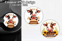 Cute cow car coaster | Farm animal round coaster PNG Product Image 1