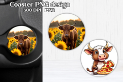 Cute cow car coaster | Farm animal round coaster PNG Product Image 1