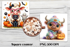 Cute Halloween cow pumpkin square coaster sublimation design Product Image 1
