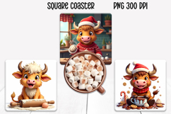 Christmas cow square coaster sublimation design Product Image 1
