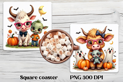 Cute Halloween cow pumpkin square coaster sublimation design Product Image 1