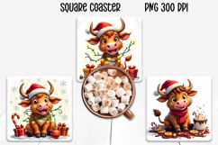 Christmas cow square coaster sublimation design Product Image 1
