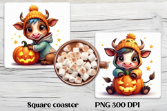 Cute Halloween cow pumpkin square coaster sublimation design Product Image 1