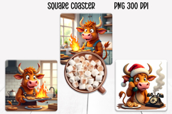 Christmas cow square coaster sublimation design Product Image 1