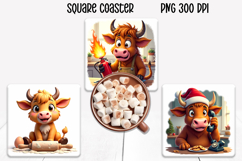 Christmas cow square coaster sublimation design Product Image 1