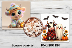 Cute Halloween cow pumpkin square coaster sublimation design Product Image 1