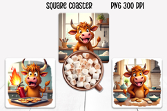 Christmas cow square coaster sublimation design Product Image 1