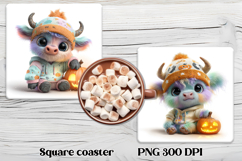 Cute Halloween cow pumpkin square coaster sublimation design Product Image 1