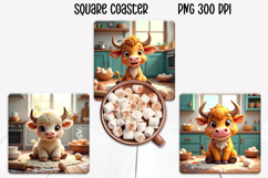 Christmas cow square coaster sublimation design Product Image 1