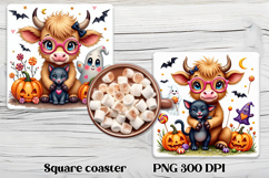 Cute Halloween cow pumpkin square coaster sublimation design Product Image 1
